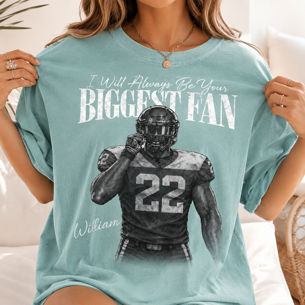 Custom Photo Football Player Shirt, Retro Bootleg Style, I'll Always Be Your Biggest Fan Tee