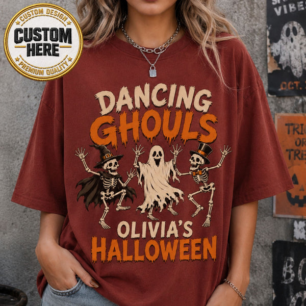 Dancing Ghouls Halloween Shirt, Cute Ghost & Skeleton Spooky Season Tee