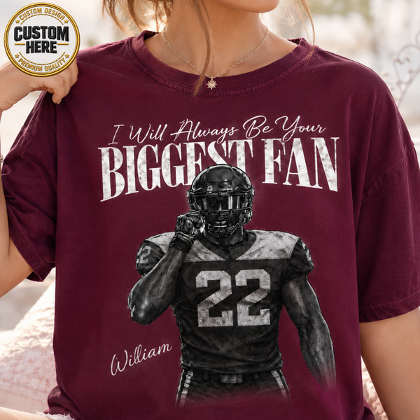 Custom Photo Football Player Shirt, Retro Bootleg Style, I'll Always Be Your Biggest Fan Tee