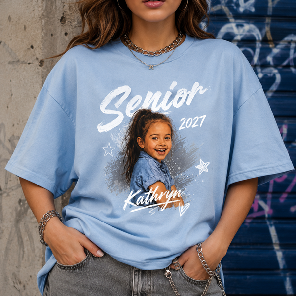 Personalized Senior Photo Shirt 2027, Vintage Graduate Picture Tee, Class of 2027