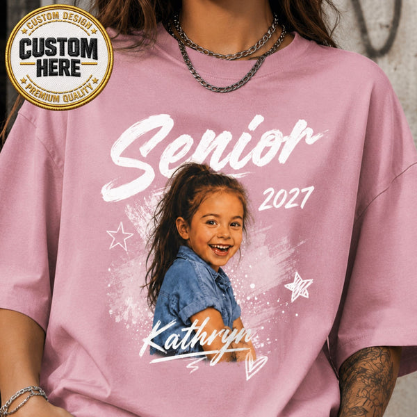 Personalized Senior Photo Shirt 2027, Vintage Graduate Picture Tee, Class of 2027