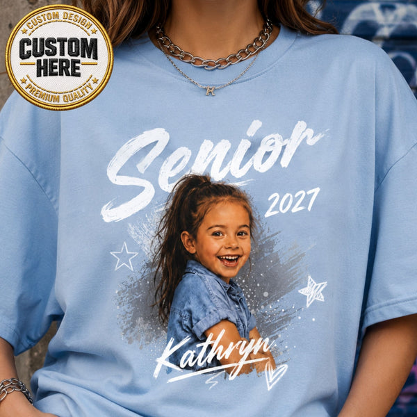 Personalized Senior Photo Shirt 2027, Vintage Graduate Picture Tee, Class of 2027