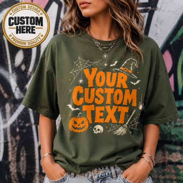 Personalized Halloween Shirt, Custom Text Pumpkin Witch Tee