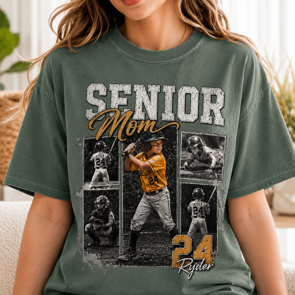 Custom Baseball Senior Mom Shirt, Vintage Player Photo Collage Bootleg Tee