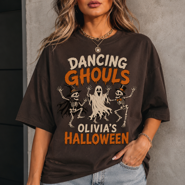 Dancing Ghouls Halloween Shirt, Cute Ghost & Skeleton Spooky Season Tee