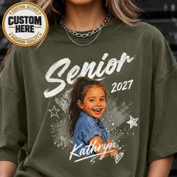 Personalized Senior Photo Shirt 2027, Vintage Graduate Picture Tee, Class of 2027