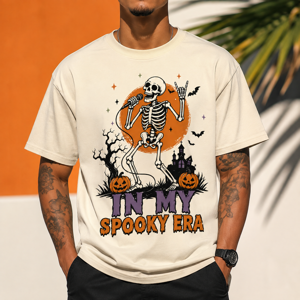 Men's Halloween Skeleton Shirt, In My Spooky Era Tee, Funny Singer Skeleton Graphic