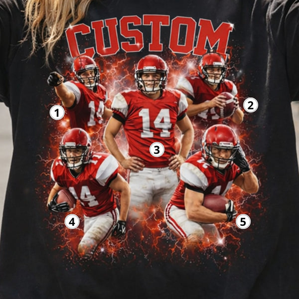 Custom Football Family Shirt, Personalized Player Photo Tee With Name & Number