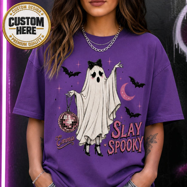 Personalized Halloween Ghost Shirt, Custom Name Pink Ghost Tee, Cute Goth Style