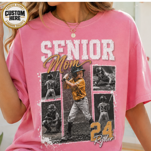 Custom Baseball Senior Mom Shirt, Vintage Player Photo Collage Bootleg Tee