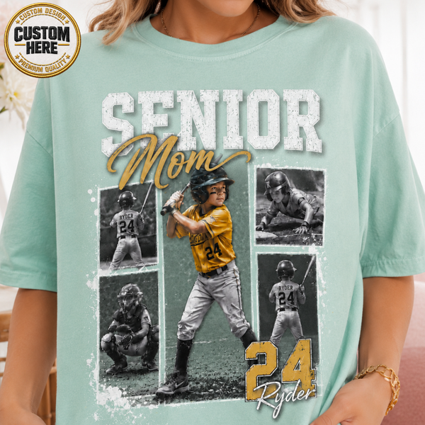 Custom Baseball Senior Mom Shirt, Vintage Player Photo Collage Bootleg Tee