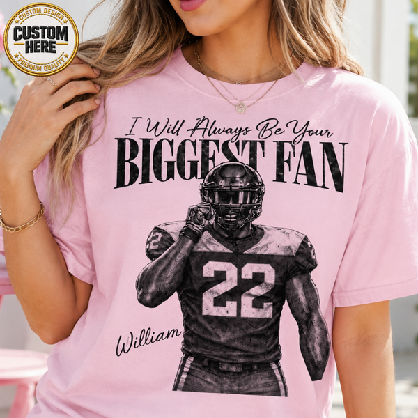 Custom Photo Football Player Shirt, Retro Bootleg Style, I'll Always Be Your Biggest Fan Tee