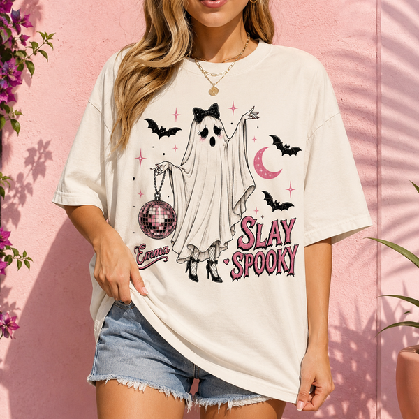 Personalized Halloween Ghost Shirt, Custom Name Pink Ghost Tee, Cute Goth Style