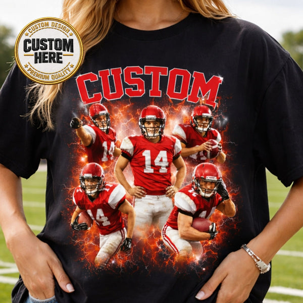 Custom Football Family Shirt, Personalized Player Photo Tee With Name & Number