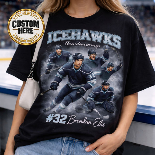 Custom Sport Shirt, Ice Hockey Shirt, Vintage 90s Bootleg Tee, Personalized Photo T-shirt, Custom Gift Shirt, Hockey Fan, Game Day Top