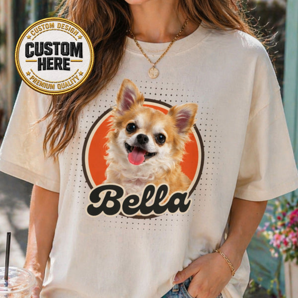 Personalized Dog Shirt for Kids, Pet Photo Name Tee, Custom Pet Portrait, Cat Lover Apparel