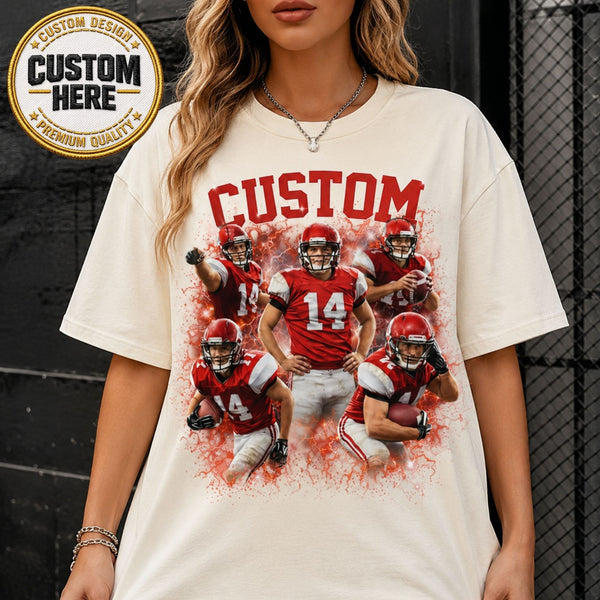 Custom Football Family Shirt, Personalized Player Photo Tee With Name & Number