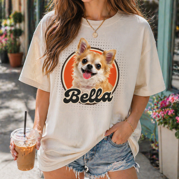 Personalized Dog Shirt for Kids, Pet Photo Name Tee, Custom Pet Portrait, Cat Lover Apparel