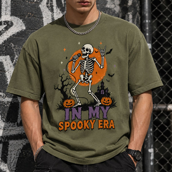 Men's Halloween Skeleton Shirt, In My Spooky Era Tee, Funny Singer Skeleton Graphic