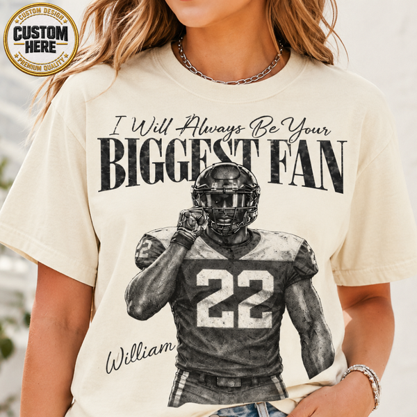 Custom Photo Football Player Shirt, Retro Bootleg Style, I'll Always Be Your Biggest Fan Tee