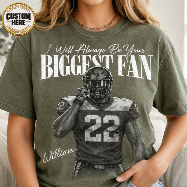 Custom Photo Football Player Shirt, Retro Bootleg Style, I'll Always Be Your Biggest Fan Tee