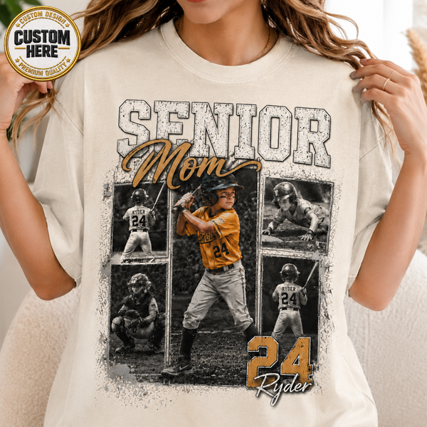 Custom Baseball Senior Mom Shirt, Vintage Player Photo Collage Bootleg Tee