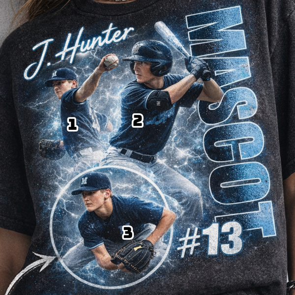 Custom Baseball Shirt, Baseball Player Photo Tee, Team Name School Shirt, Retro 90s Bootleg Graphic Tee
