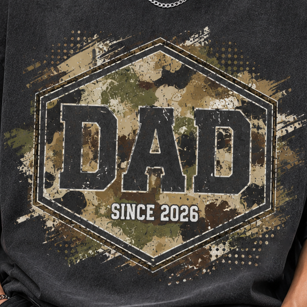 Retro Camo Dad Shirt, Personalized Father’s Day Tee, Classic Varsity Dad Gift