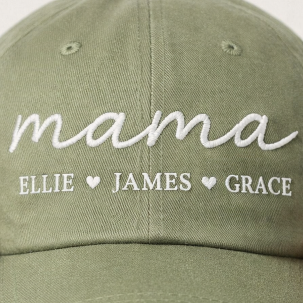 Custom Mama Hat with Kids Names, Personalized 3D Puff Embroidered Cap, New Mom Gift