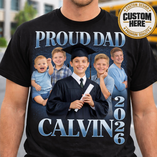 Personalized Bootleg Graduation Shirt 2026, Retro Rap Style Custom Photo Tee, Proud Family Graduation Gift