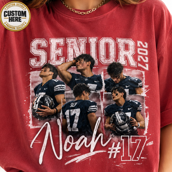 Custom 90s Bootleg Senior Football Mom Shirt, Retro Player Photo Tee