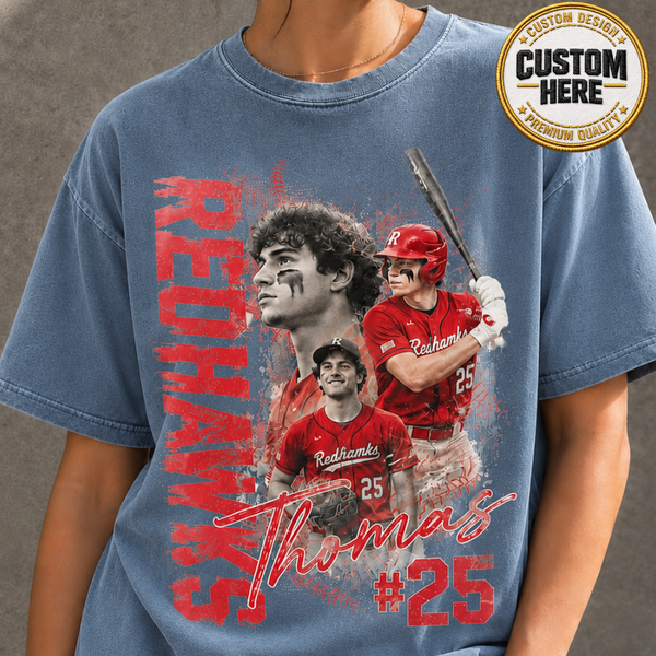 Custom Baseball Player Shirt, Personalized Team Name & Number Tee, Bootleg Style