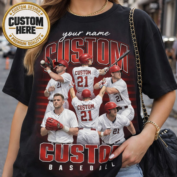 Custom Player Bootleg Shirt, Personalized Team School Spirit Tee, Baseball Softball Photo Shirt
