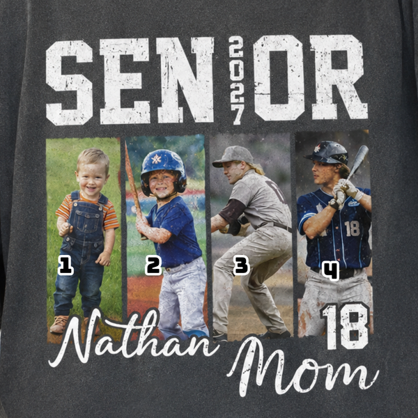 Custom Senior Baseball Mom Shirt 2027, Personalized Player Photo Tee With Name & Number