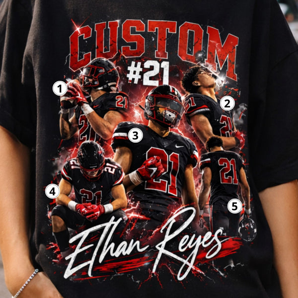Custom Football Shirt, Personalized Family Player Photo Tee With Name & Number