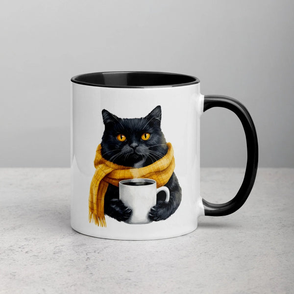 Funny Black Cat Coffee Mug – Cute Scarf Cat Lover Gift for Women & Men