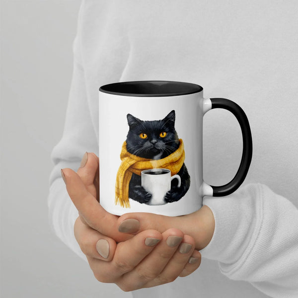 Funny Black Cat Coffee Mug – Cute Scarf Cat Lover Gift for Women & Men