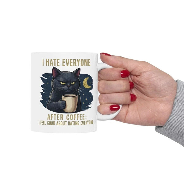 Funny Cat Coffee Mug Grumpy Black Cat Humor Cup 11oz Gift Morning Drink