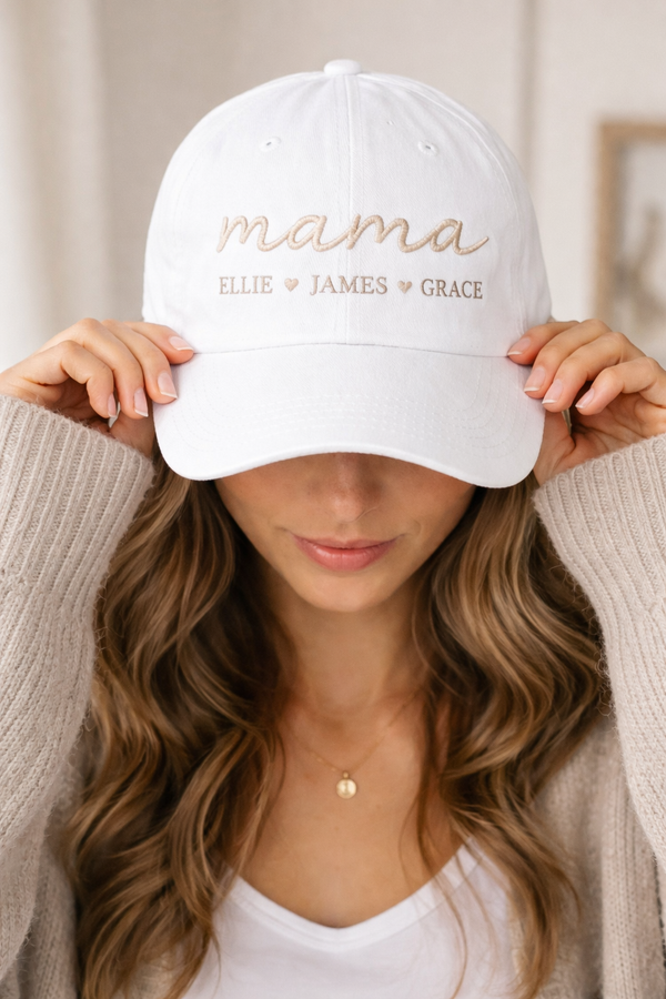 Custom Mama Hat with Kids Names, Personalized 3D Puff Embroidered Cap, New Mom Gift