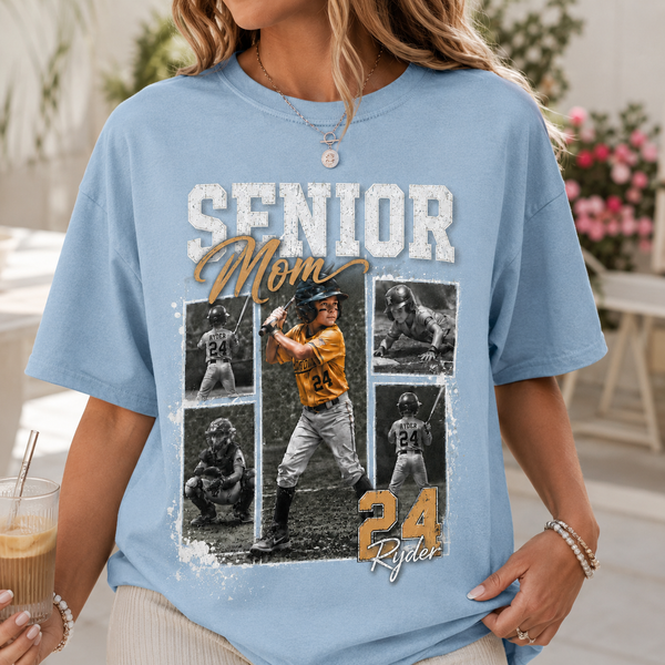 Custom Baseball Senior Mom Shirt, Vintage Player Photo Collage Bootleg Tee