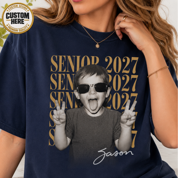 Personalized Senior Photo Shirt 2027, Vintage Graduate Picture Tee
