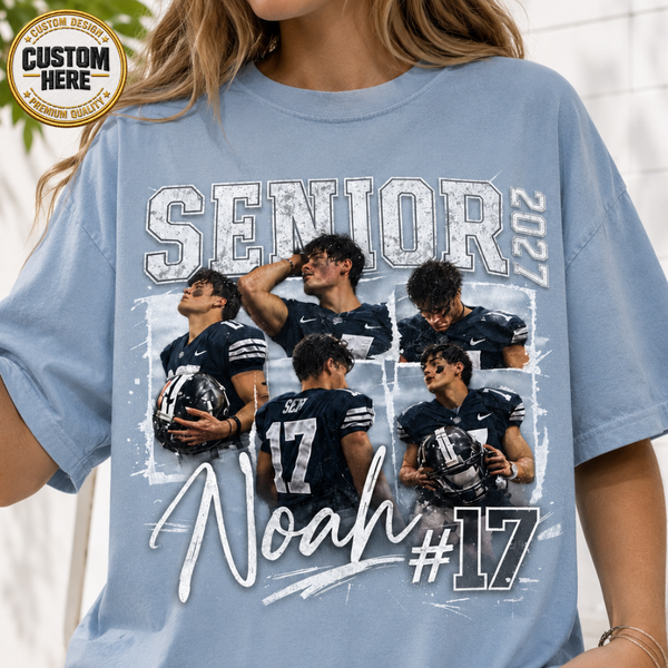 Custom 90s Bootleg Senior Football Mom Shirt, Retro Player Photo Tee