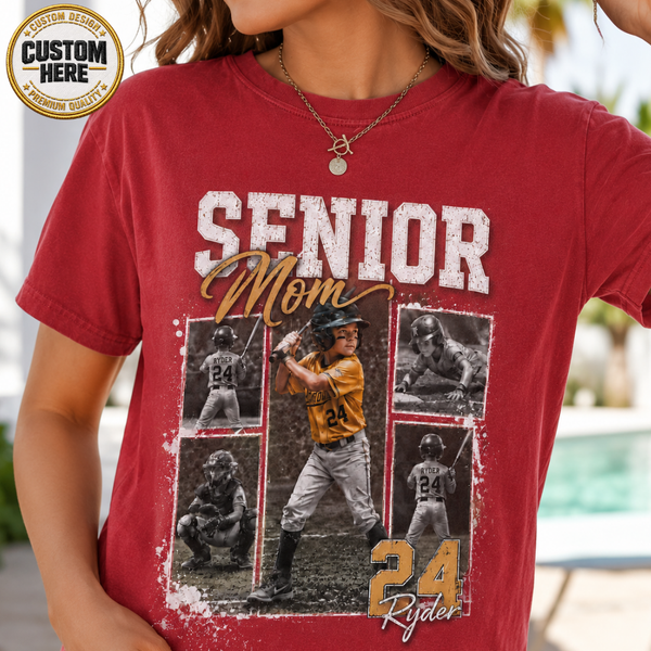 Custom Baseball Senior Mom Shirt, Vintage Player Photo Collage Bootleg Tee