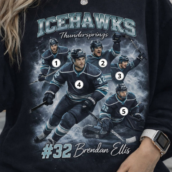 Custom Sport Shirt, Ice Hockey Shirt, Vintage 90s Bootleg Tee, Personalized Photo T-shirt, Custom Gift Shirt, Hockey Fan, Game Day Top