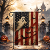Vintage Ghost USA Garden Flag, Spooky Patriotic Halloween Yard Decor