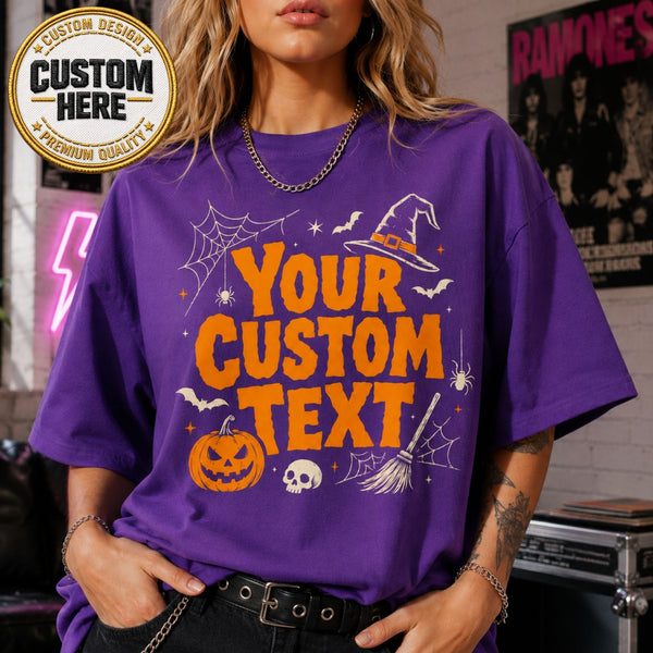 Personalized Halloween Shirt, Custom Text Pumpkin Witch Tee