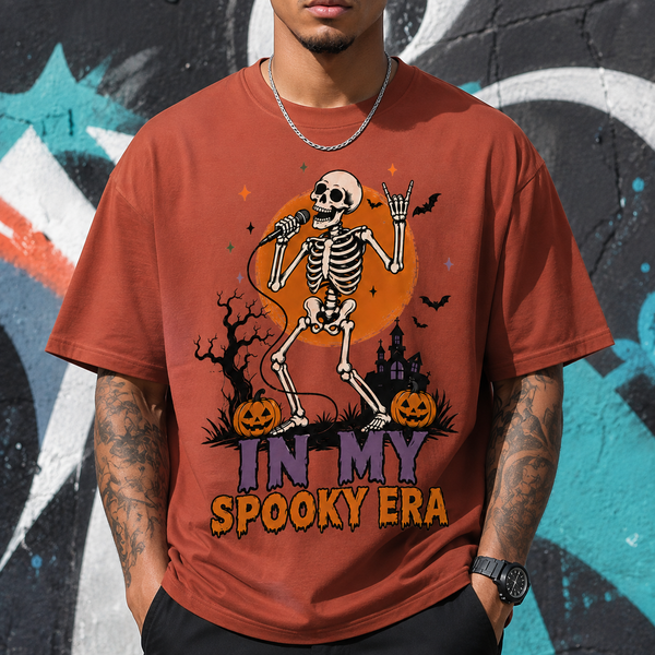 Men's Halloween Skeleton Shirt, In My Spooky Era Tee, Funny Singer Skeleton Graphic