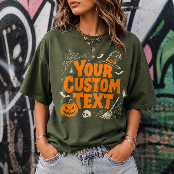Personalized Halloween Shirt, Custom Text Pumpkin Witch Tee