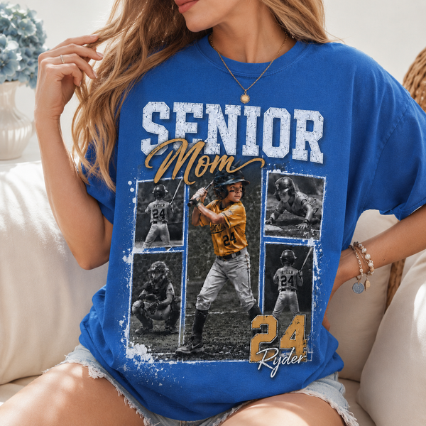 Custom Baseball Senior Mom Shirt, Vintage Player Photo Collage Bootleg Tee