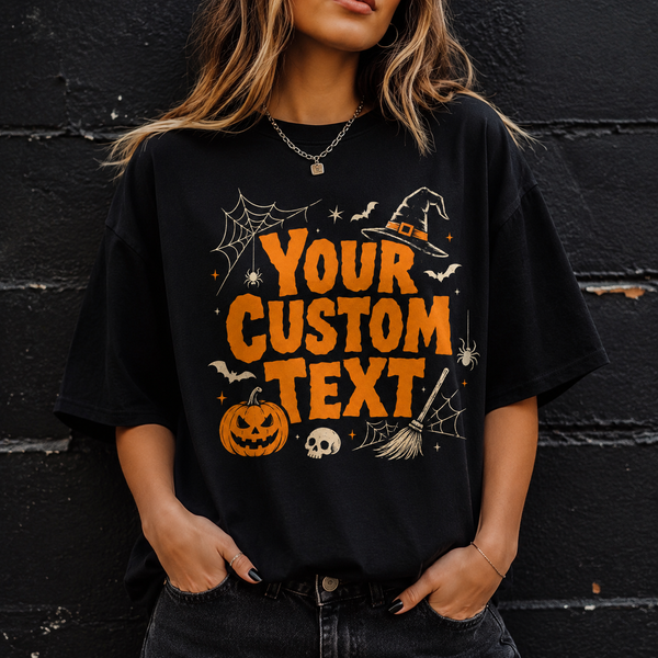 Personalized Halloween Shirt, Custom Text Pumpkin Witch Tee
